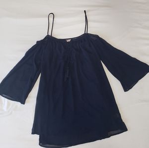 Blue mid sleeve off shoulder mini dress